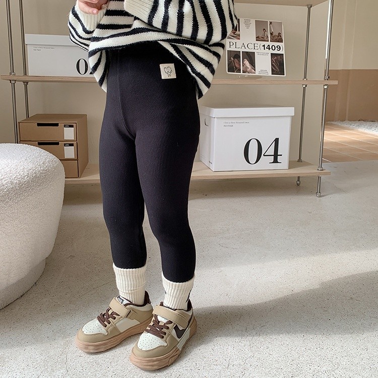 艾摩貝貝女童小狗複合一體加絨打底褲兒童修身韓版卡通貼標長褲子-細節圖2