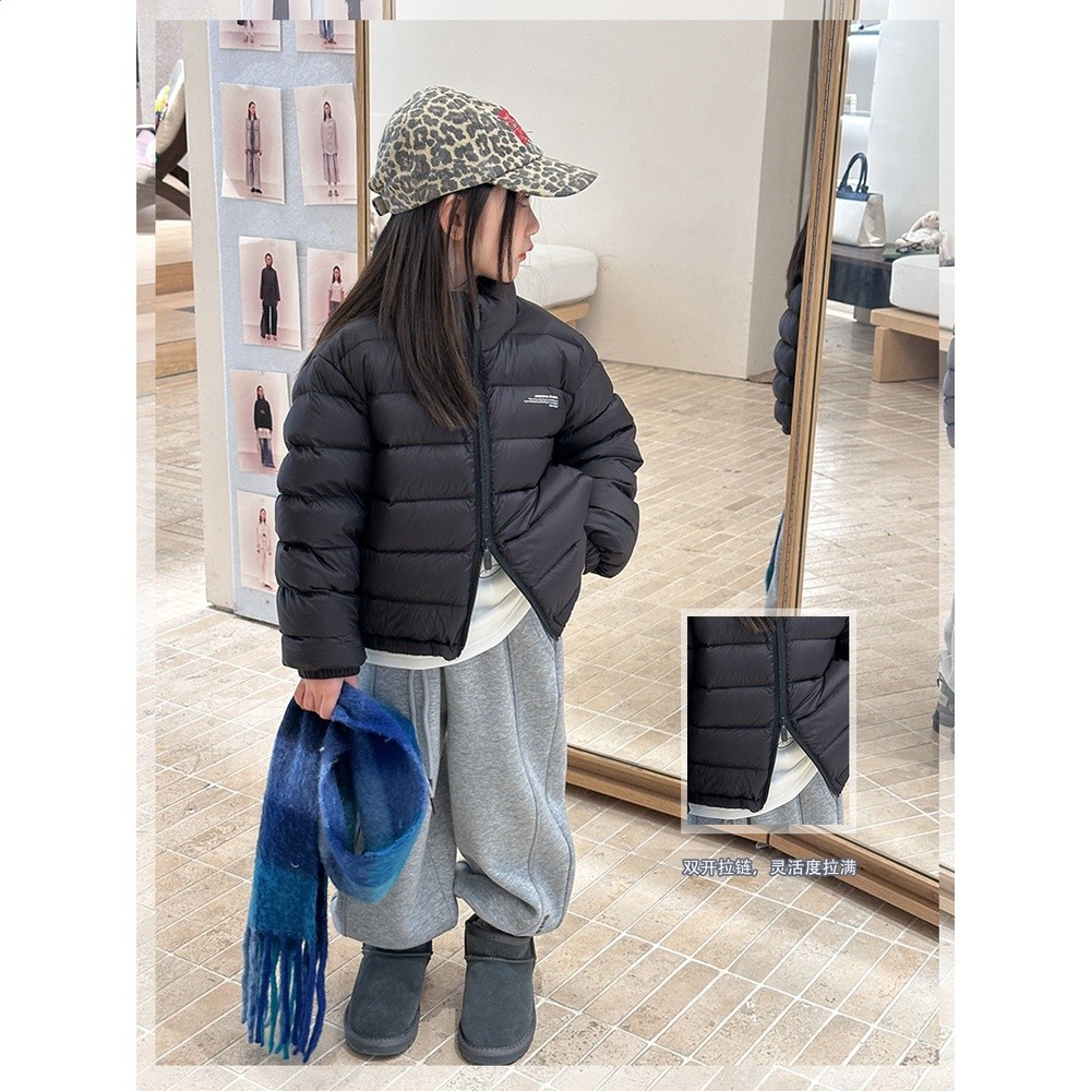 新國標鴨絨可溯源~親子款中性風基礎厚實保暖字母立領羽絨服外套-細節圖5