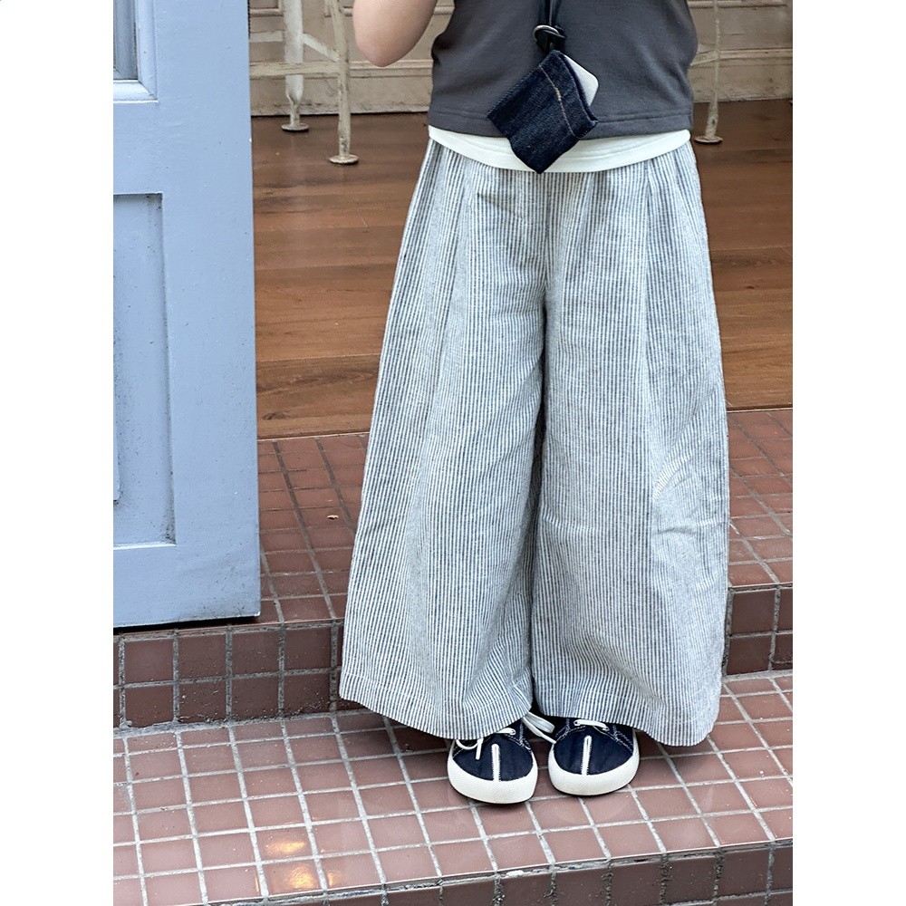 艾摩貝貝兒童寬鬆直筒褲夏季新品女童時髦百搭休閒條紋闊腿褲-細節圖4