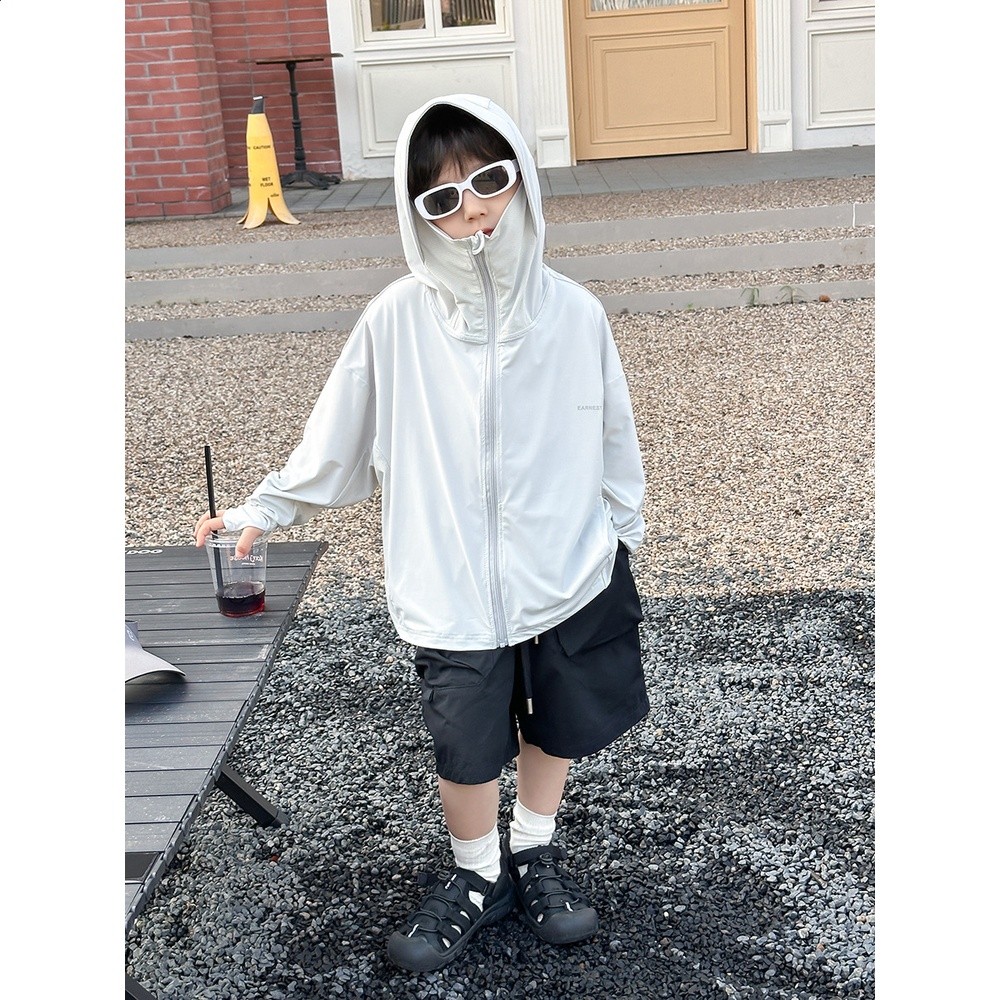 艾摩貝貝兒童2025夏帥氣皮膚衣男女童UPF50+涼感冰絲網眼防曬衣潮-細節圖5