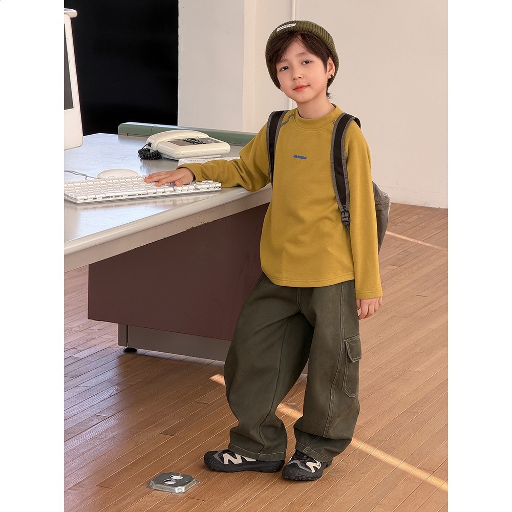 毛絨保暖2025冬兒童軟糯蛋白絨上衣T男女童鎖溫撞色明線打底衣潮-細節圖2
