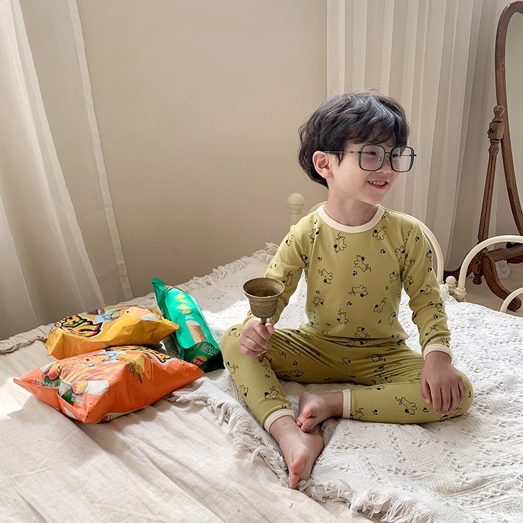 兒童卡通羊毛拉架磨毛家居服男女童棉內衣寶寶秋冬睡衣秋衣褲套裝-規格圖5