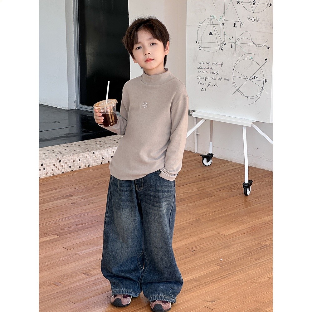 親膚柔軟兒童暖呼呼百搭刺繡上衣男女童秋冬保暖半高領羊絨打底衣-細節圖4