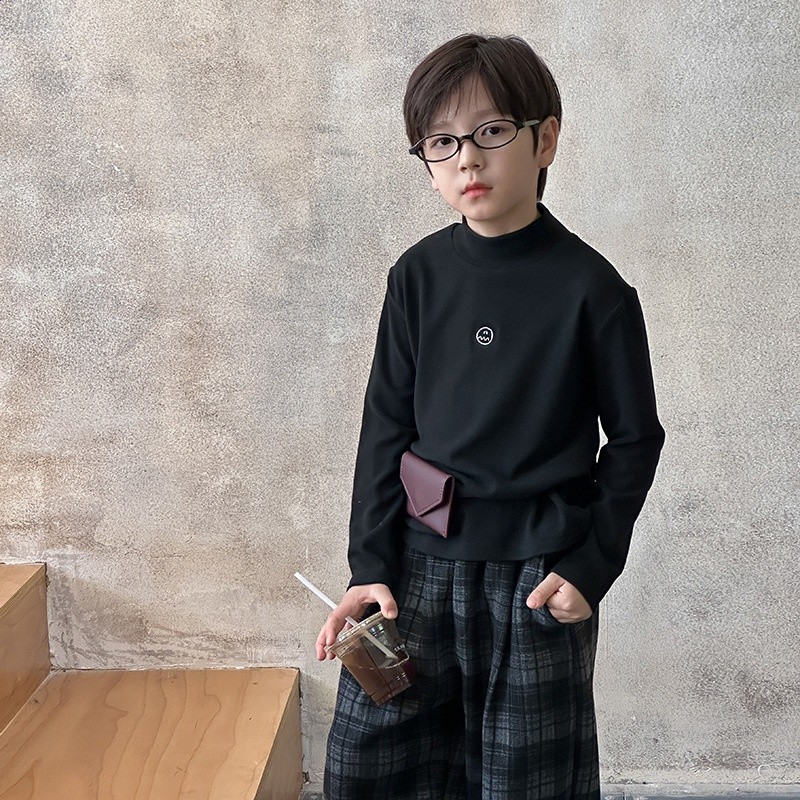 親膚柔軟兒童暖呼呼百搭刺繡上衣男女童秋冬保暖半高領羊絨打底衣-規格圖5