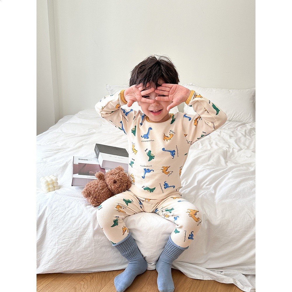 艾摩貝貝兒童睡衣秋冬A類羊毛拉架家居服男女童純棉卡通內衣套裝-細節圖2