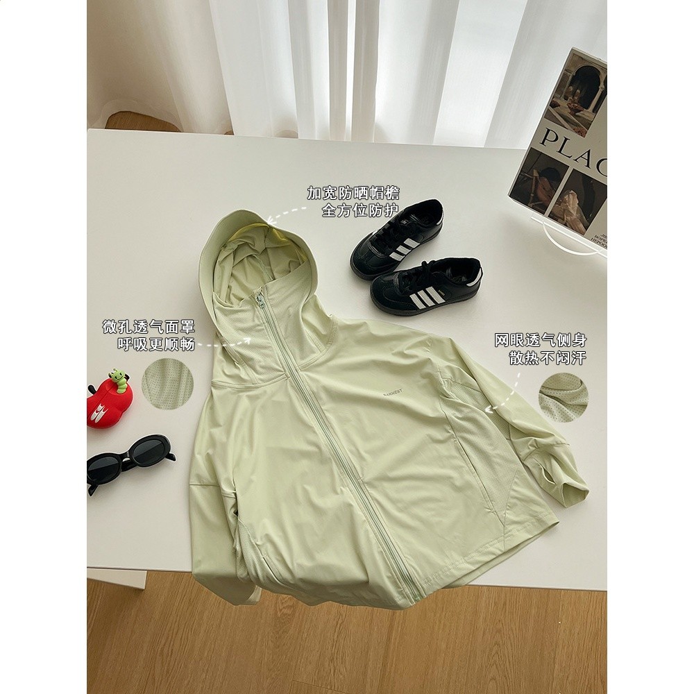艾摩貝貝童裝2025夏男女童UPF50+涼感冰絲網眼透氣連帽戶外防曬衣-細節圖2
