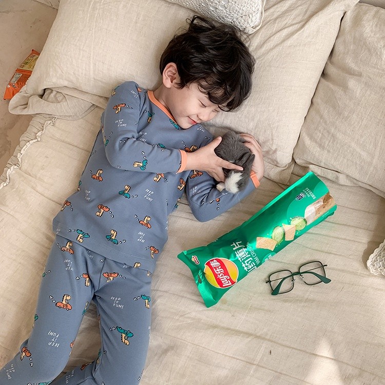 兒童睡衣男女童2023春款卡通羊毛拉架家居服寶寶棉質秋衣褲套裝潮-細節圖3