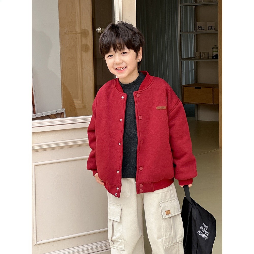 厚實保暖~兒童2025冬加絨+夾棉棒球服中大童帥氣保暖新年夾克棉服-細節圖2