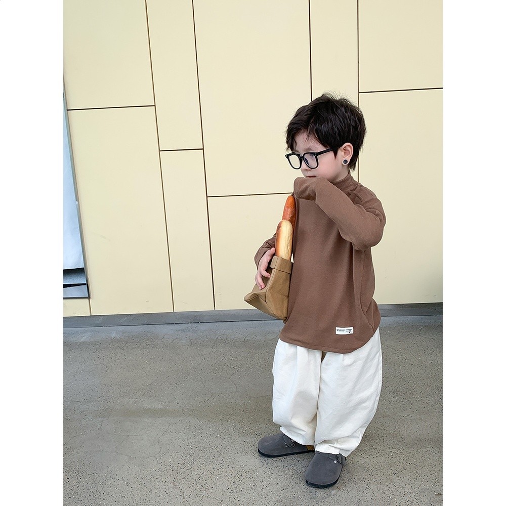 艾摩貝貝兒童2024春中領莫代爾打底衣男女童寶寶貼標舒適長袖T恤-細節圖2