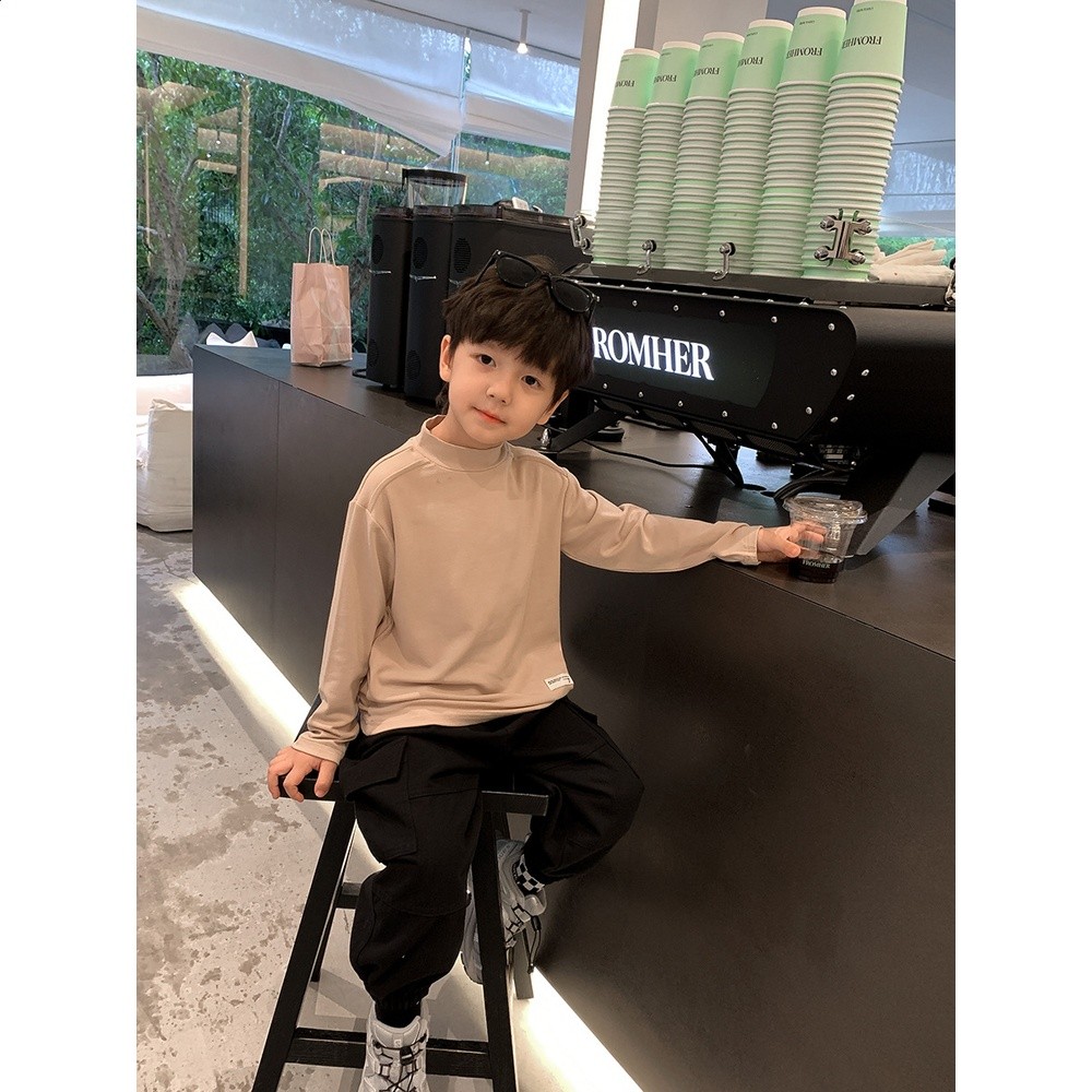 艾摩貝貝兒童2024春中領莫代爾打底衣男女童寶寶貼標舒適長袖T恤-細節圖5