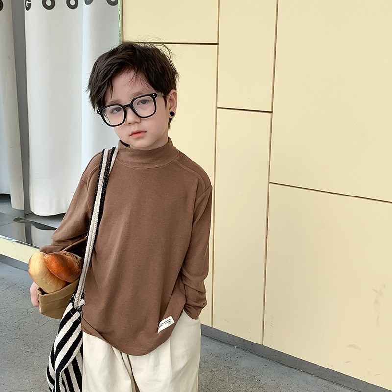 艾摩貝貝兒童2024春中領莫代爾打底衣男女童寶寶貼標舒適長袖T恤-規格圖5