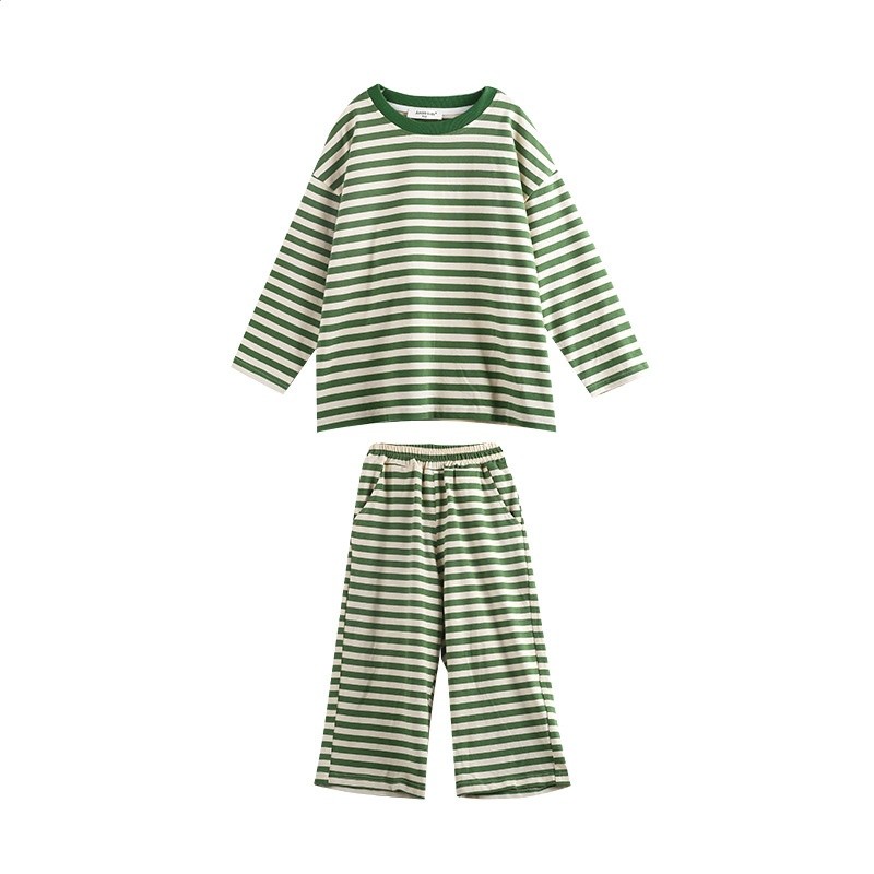 兒童睡衣2024春款男女童洋氣條紋家居服寶寶拉架棉舒適兩件褲套裝-細節圖5