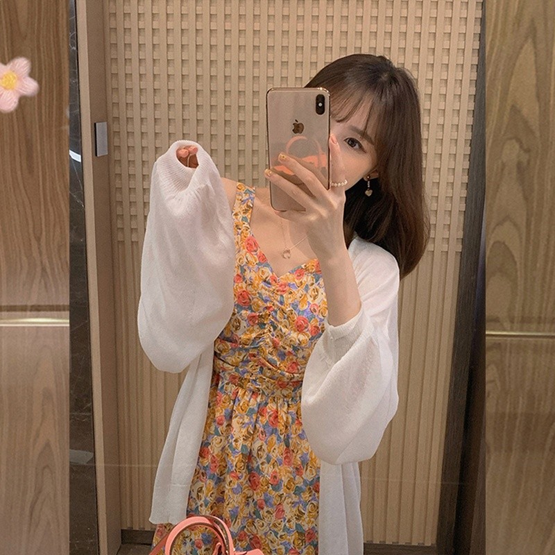 防曬針織開襟薄款女配吊帶裙外搭罩衫夏季冰絲網紅披肩仙氣小坎肩-細節圖4