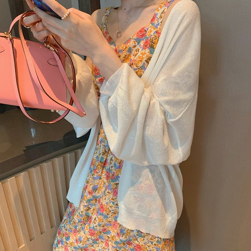 防曬針織開襟薄款女配吊帶裙外搭罩衫夏季冰絲網紅披肩仙氣小坎肩-規格圖5