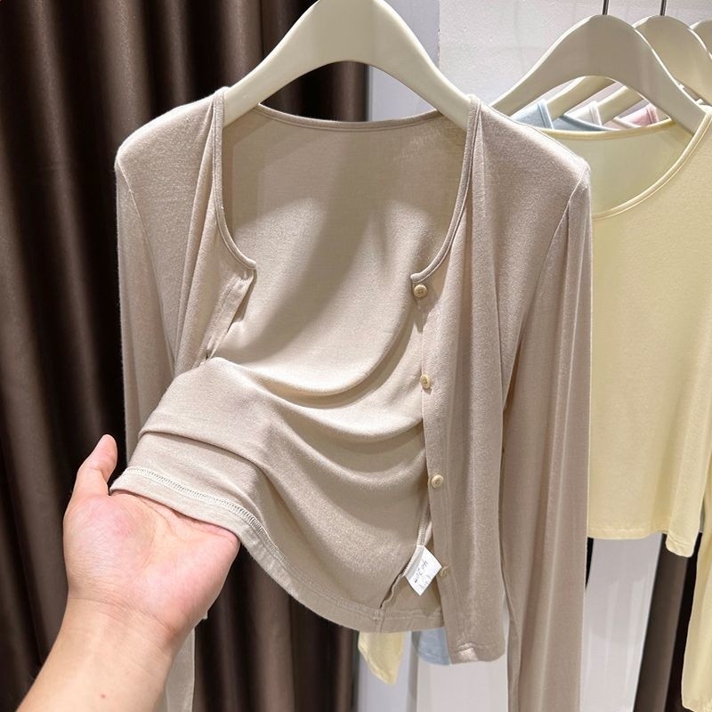 紅色針織防曬開襟外套女2025春秋新款吊帶外搭披肩空調衫薄款上衣-規格圖5