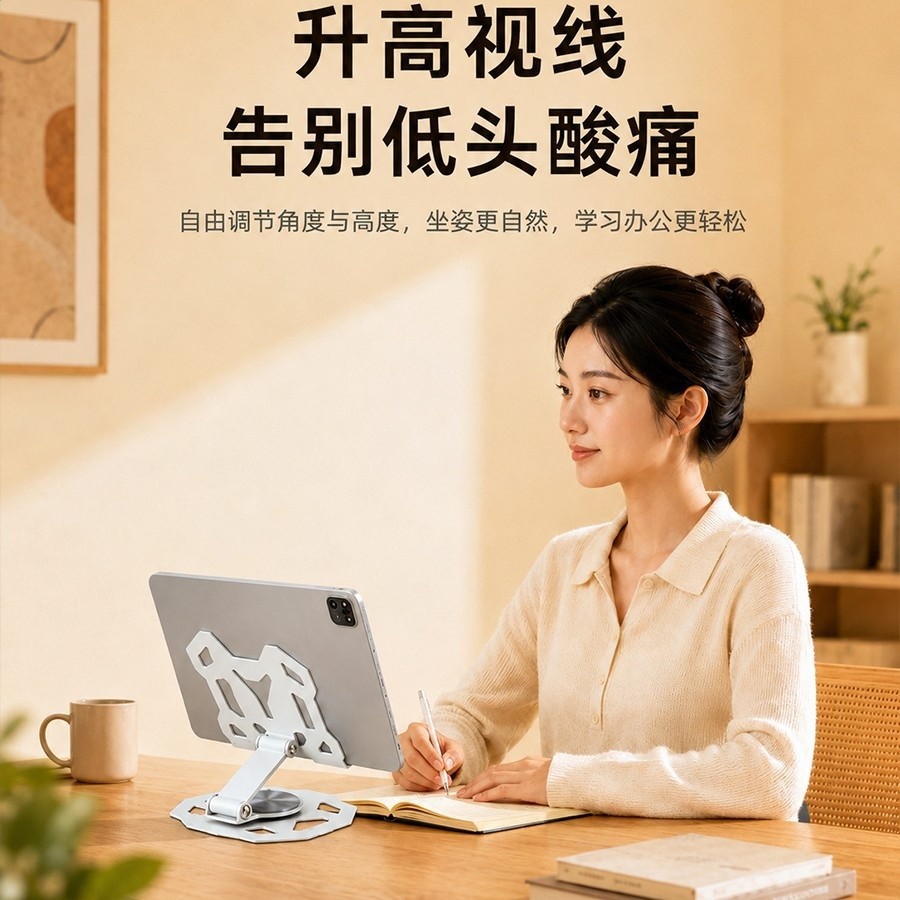 爆款金屬桌面手機平板支架適用ipad摺疊支架旋轉懶人追劇支撐架-細節圖3