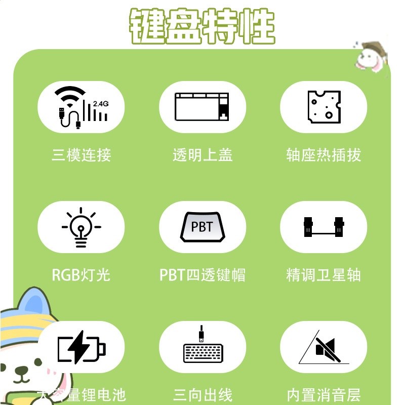 87無線藍牙三模全透明機械鍵盤青軸電競遊戲女生辦公客製化熱插拔-細節圖3