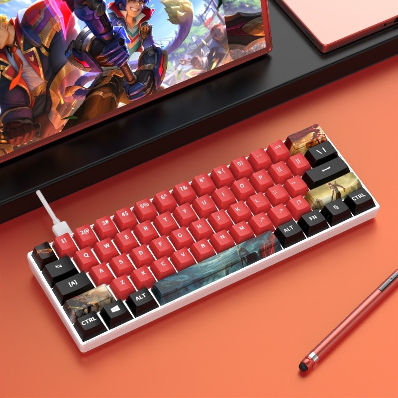 61鍵機械鍵盤有線迷你便攜小鍵盤遊戲電競辦公青黑茶紅軸keyboard-規格圖5