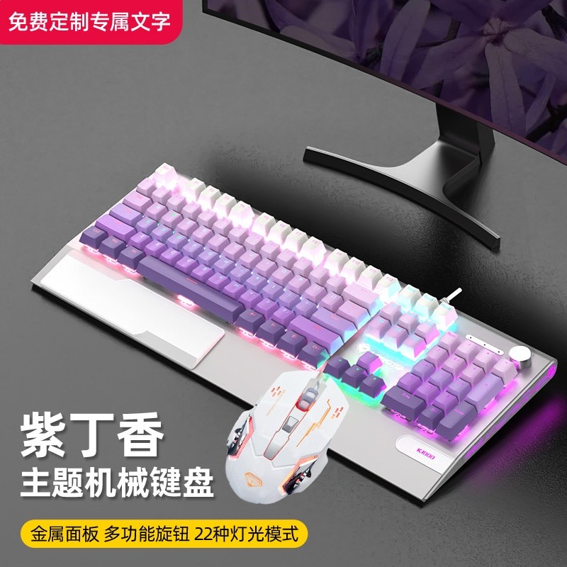 鍵鼠套裝：銀底紫丁香鍵盤+白色502滑鼠