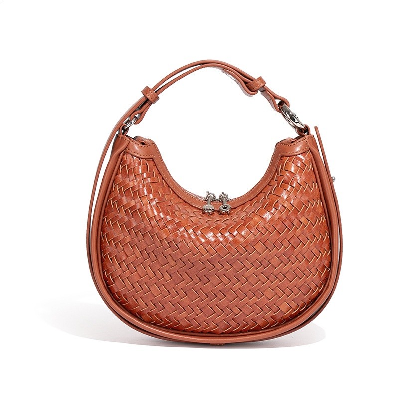 復古法式手提編織包高階感時尚休閒新月包手拎餃子包單肩斜挎包女-規格圖5