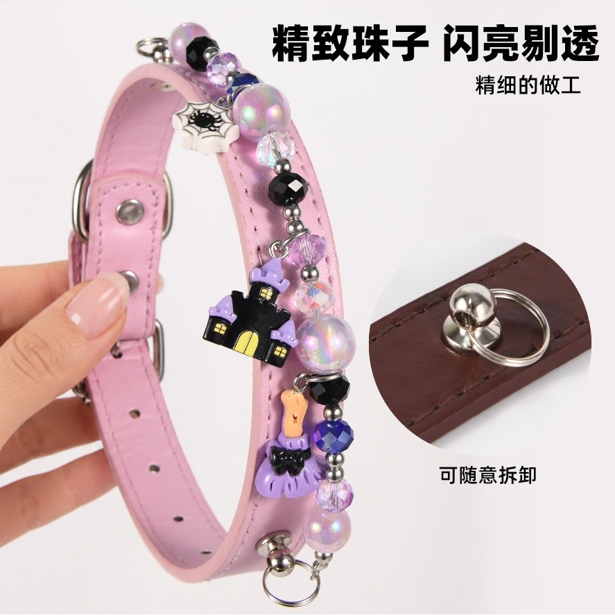 歐美跨境貓咪項圈小眾飾品萬聖節項鍊串珠項鍊狗狗頸圈幼貓裝飾-細節圖3