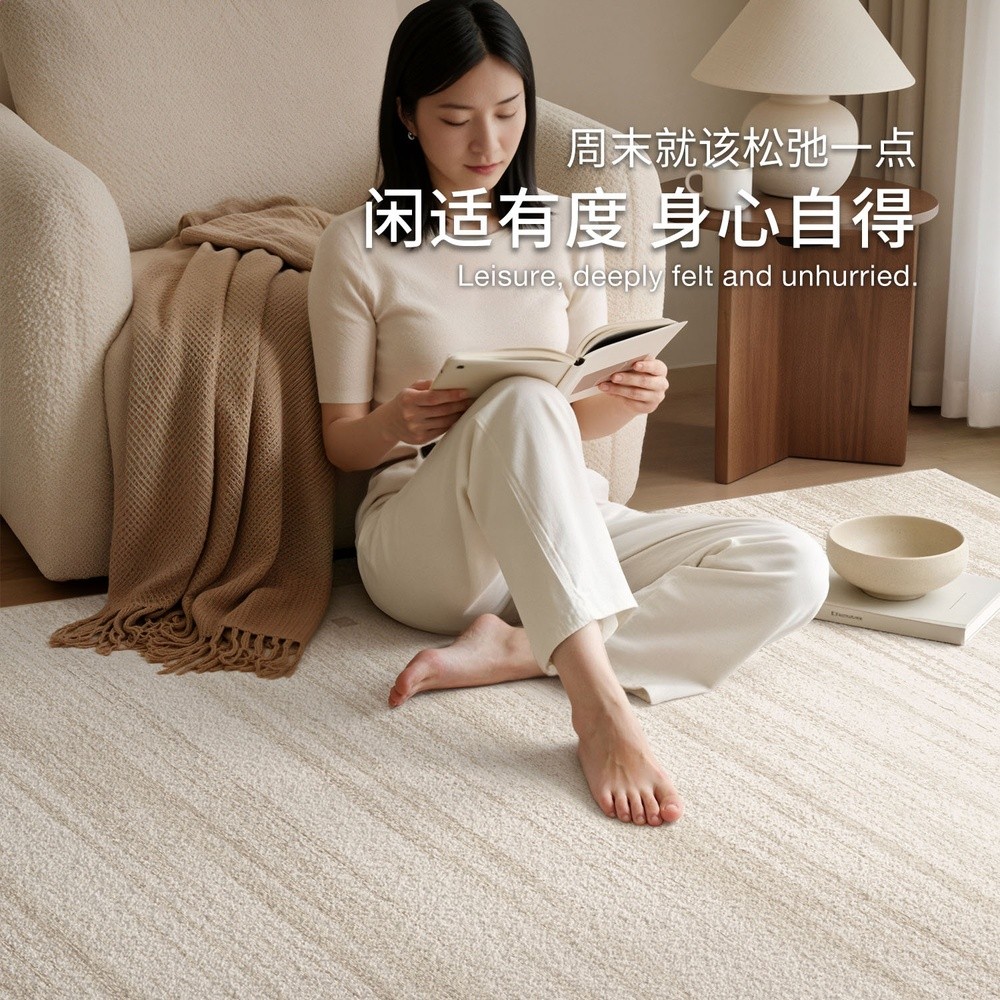 地毯客廳新款奶油臥室地墊防水防汙輕奢高階感家用地毯大面積全鋪-細節圖4