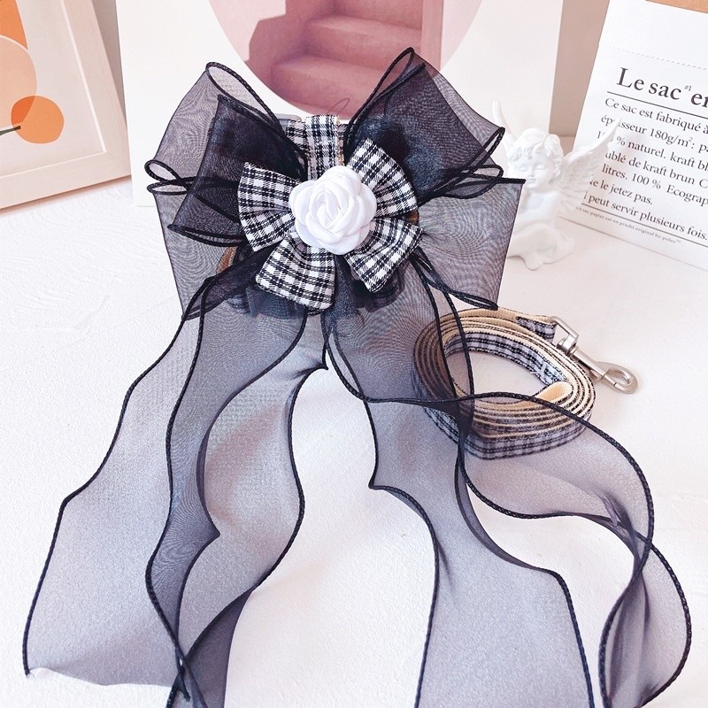貓貓牽引繩小香風山茶花溜貓繩仙女翅膀蝴蝶結防掙脫小型犬胸揹帶-規格圖5
