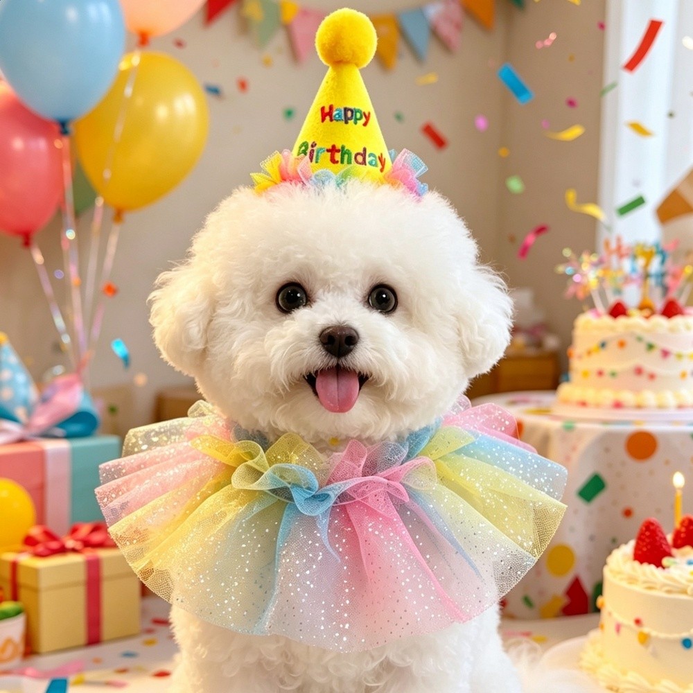 貓咪狗狗彩色帽子圍脖德文貓生日派對拍照裝飾中小型犬泰迪口水巾-細節圖3