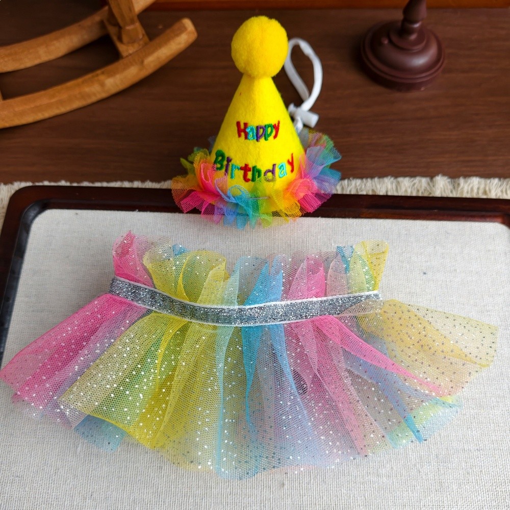 貓咪狗狗彩色帽子圍脖德文貓生日派對拍照裝飾中小型犬泰迪口水巾-規格圖5