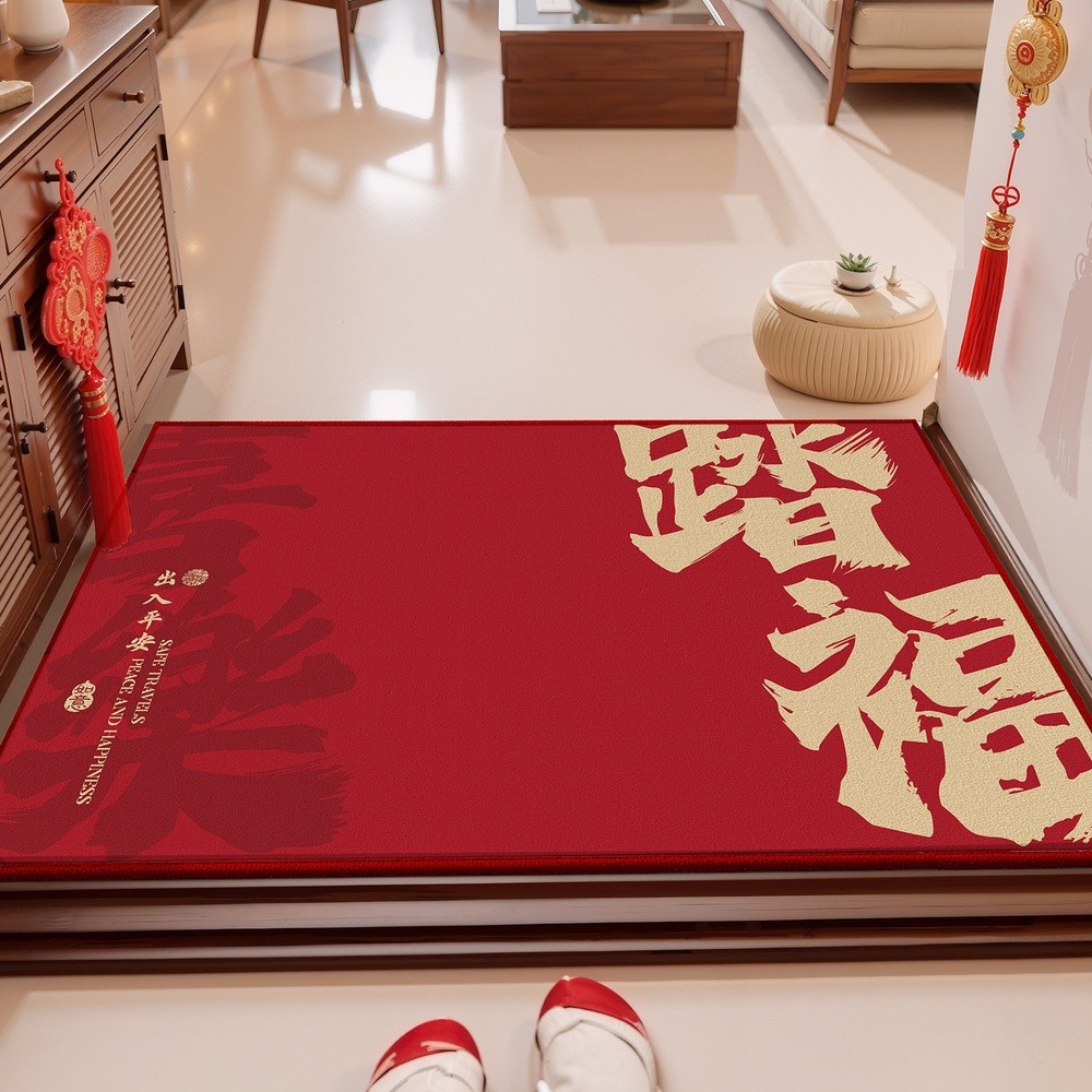 廠家批發入戶門地墊新中式紅色喜慶門口腳墊家用玄關進門門墊防滑-細節圖2