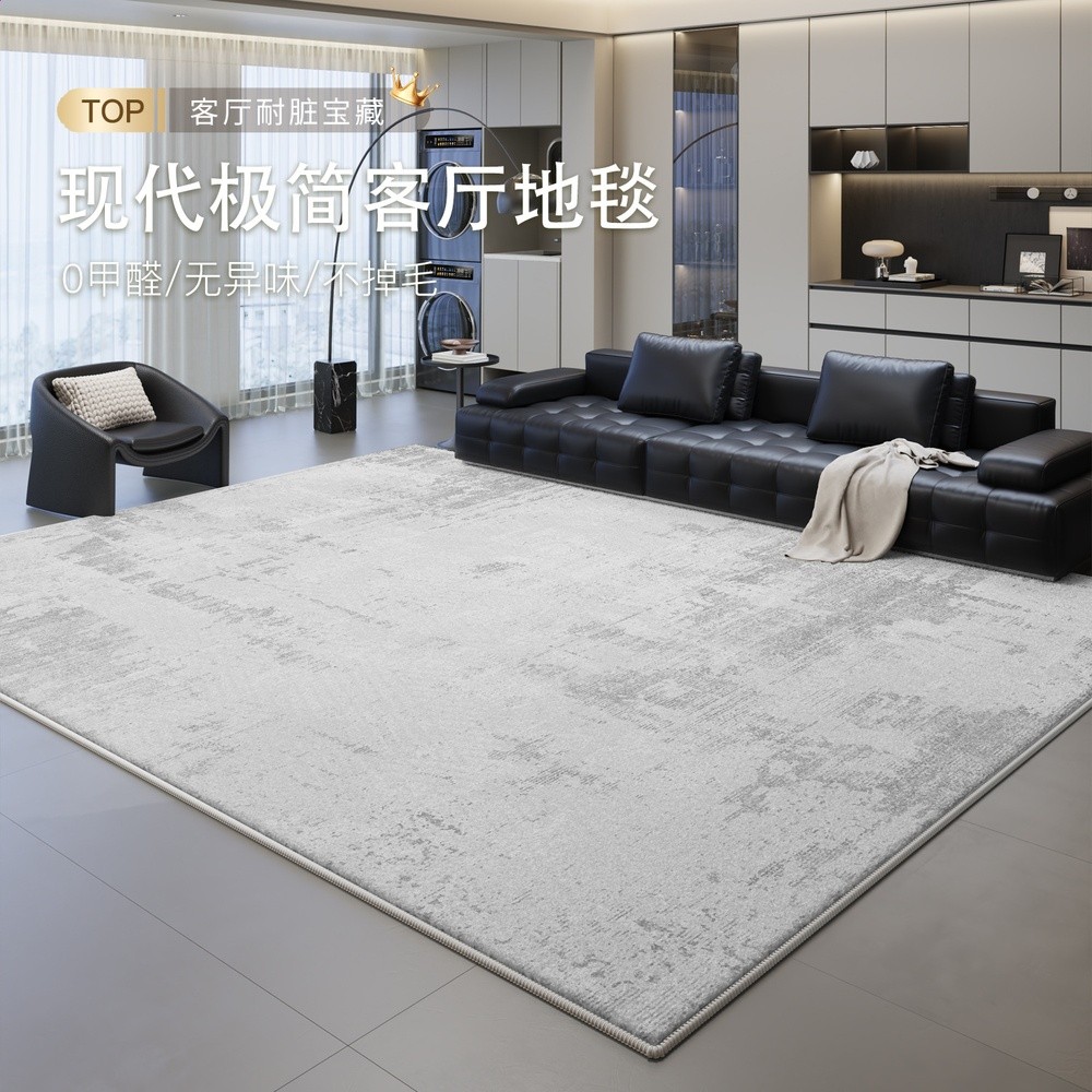 地毯客廳意式輕奢免洗可擦灰色臥室地墊家用防水防汙高階沙發地墊-細節圖2