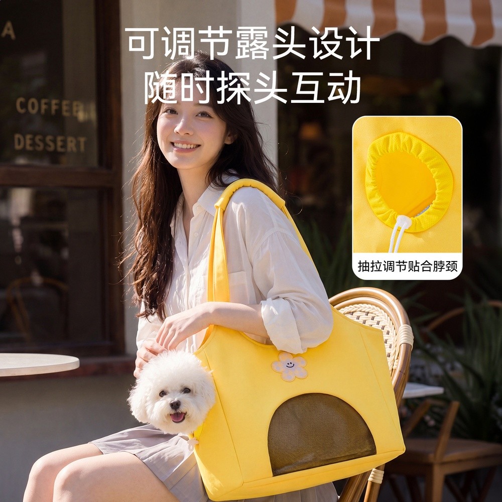四季款寵物萌趣隨行帆布包小型犬比熊泰迪外出包狗包單肩便攜貓包-細節圖2