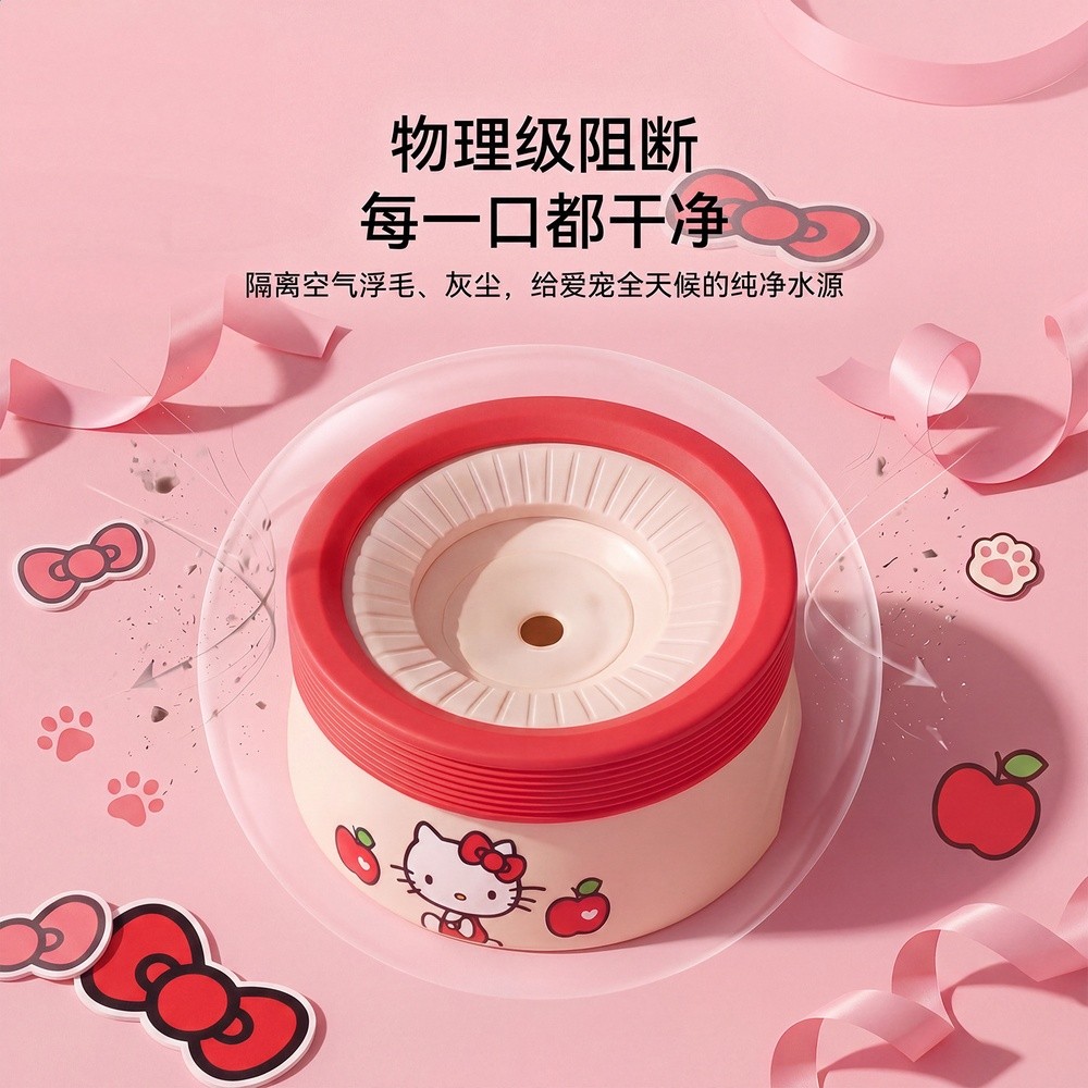 神經貓HelloKitty聯名不溼嘴水碗大容量易清洗防溼下巴小型犬水碗-細節圖4