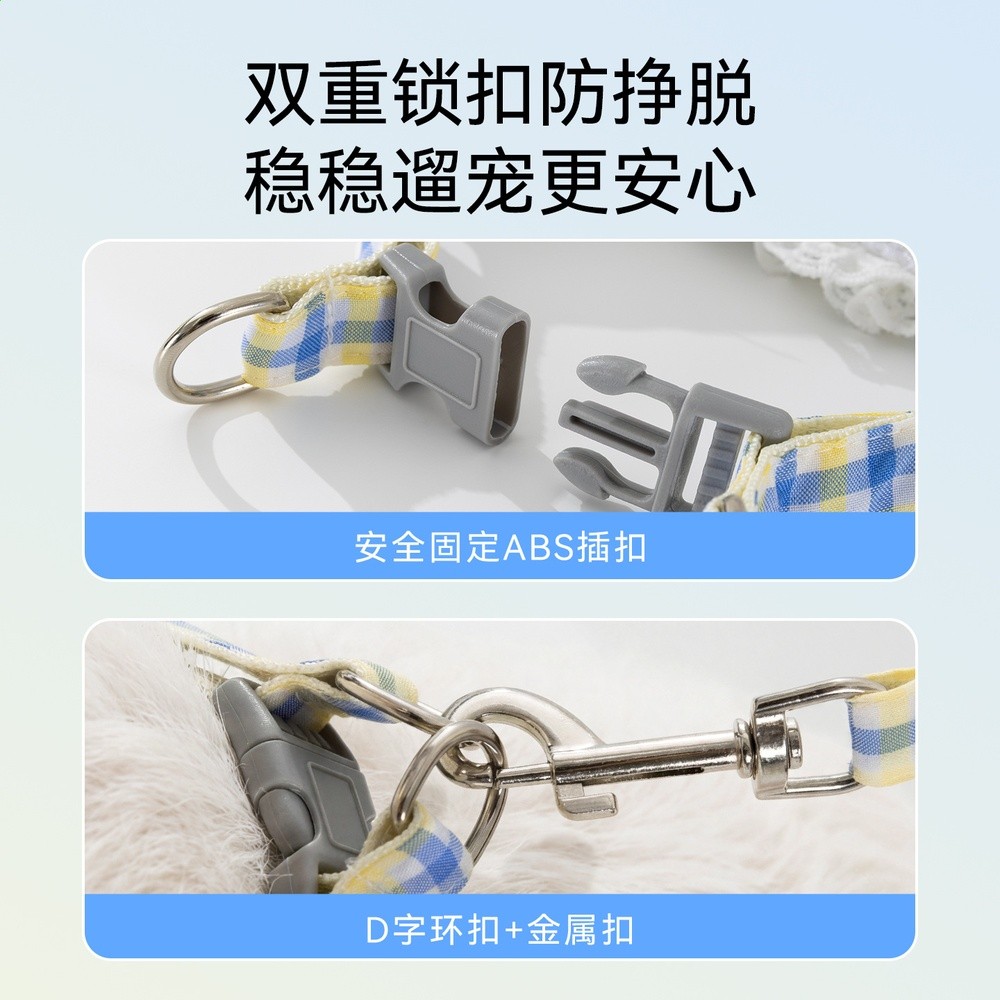 韓系春日花境胸背牽引繩外出防掙脫不勒脖溜貓繩寵物可調節背心式-細節圖4