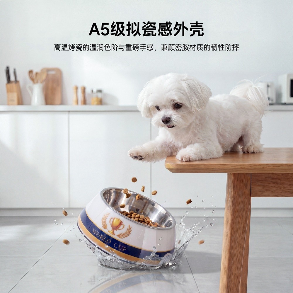 狗碗白色印花密胺寵物碗304不鏽鋼內外分離防黑下巴貓狗盆單碗貓-細節圖4