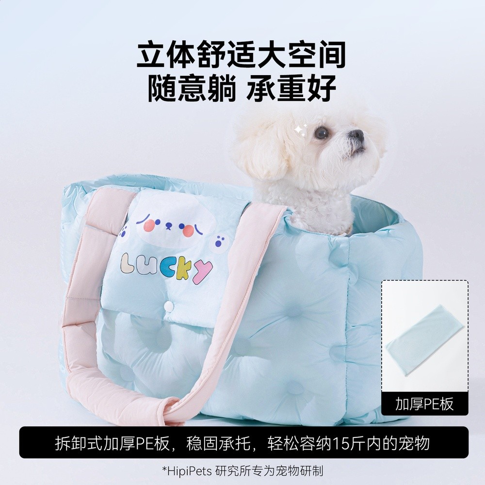 藍色加厚寵物貓包秋冬出行包輕便大空間防風小型犬貓咪外出寵物包-細節圖2