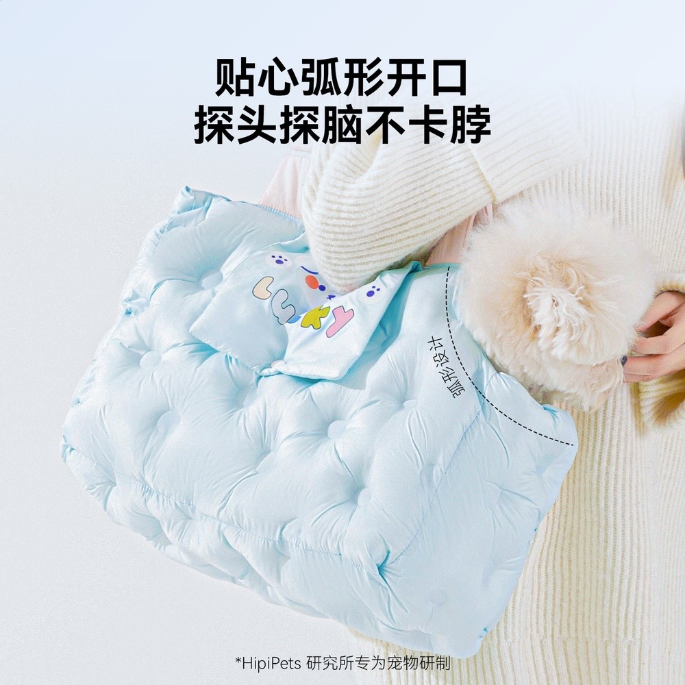 藍色加厚寵物貓包秋冬出行包輕便大空間防風小型犬貓咪外出寵物包-細節圖3