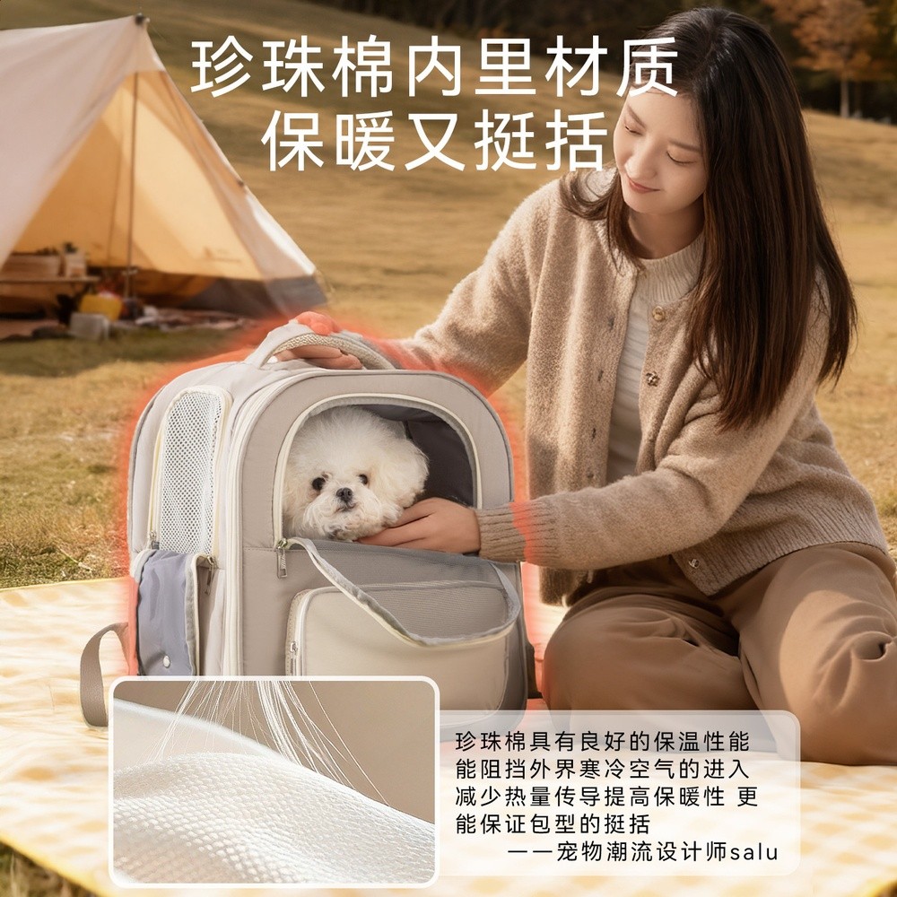 寵物雙肩包ins風棉感保暖狗包超大空間外出便捷貓包透氣狗狗揹包-細節圖2