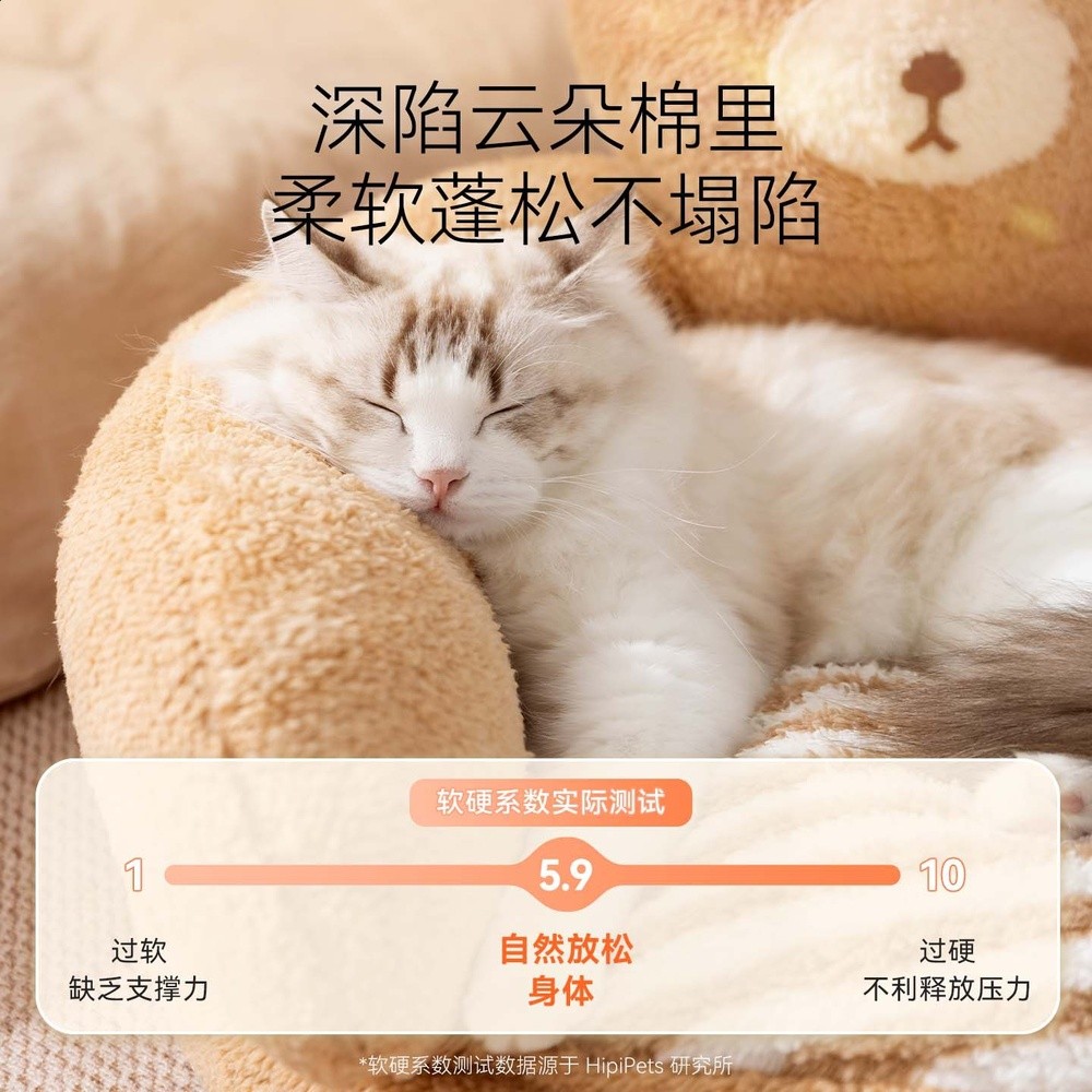 神經貓萌趣動物抱抱圓窩卡通小熊加高靠背圓窩秋冬季可愛寵物貓窩-細節圖2
