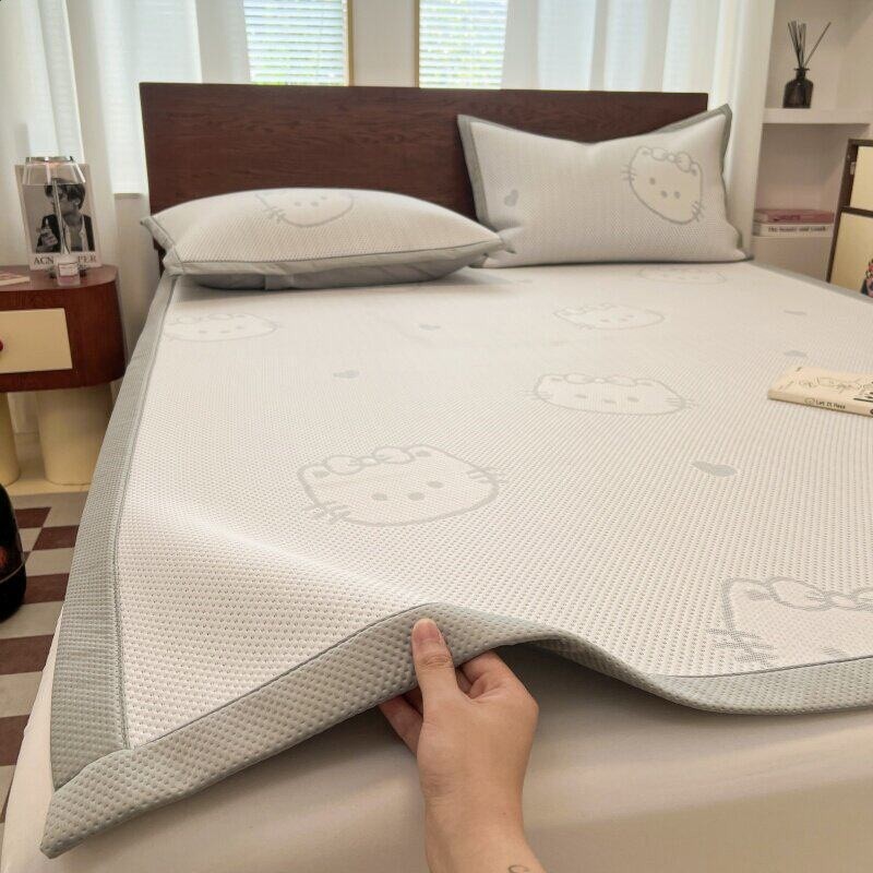 愛心貓咪-月白-床蓆【A類品質-涼感透氣】