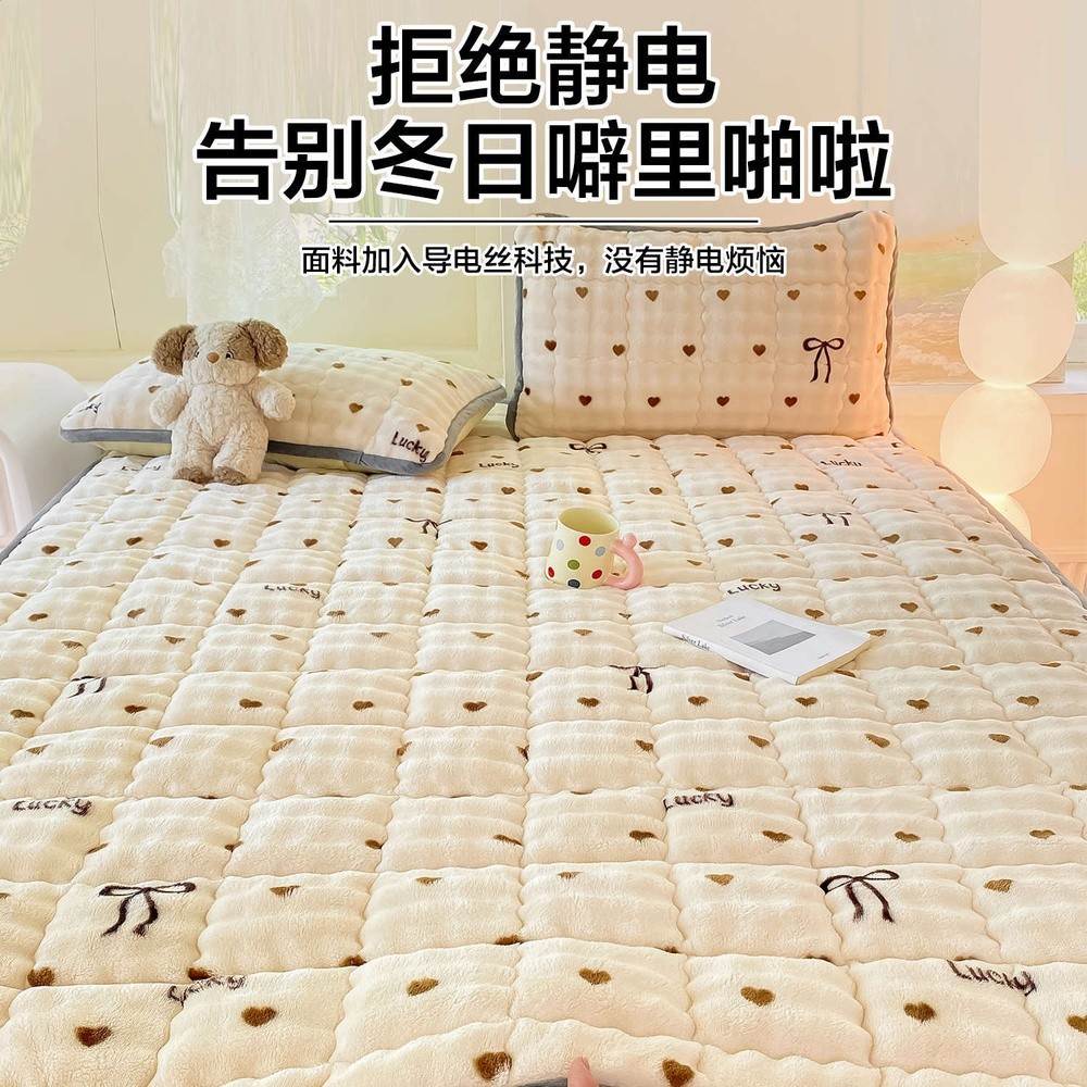 牛奶絨床褥墊加厚床墊遮蓋物冬季保暖軟墊子學生宿舍防滑床單-細節圖4