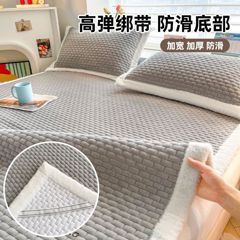 冬季加厚牛奶絨床墊遮蓋物加絨保暖軟蓋墊租房家用宿舍單人床褥墊-細節圖3