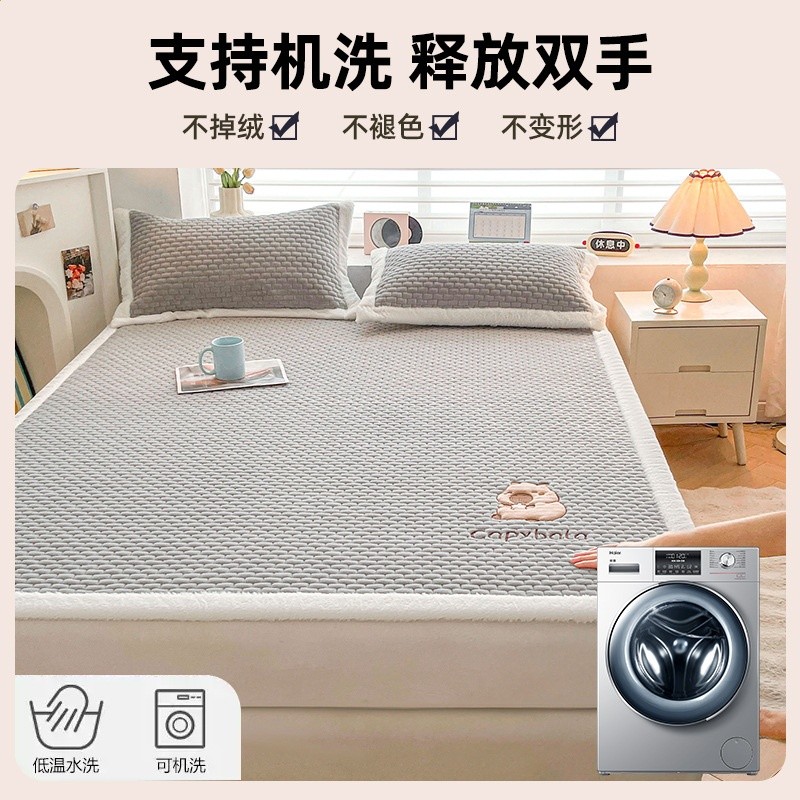 冬季加厚牛奶絨床墊遮蓋物加絨保暖軟蓋墊租房家用宿舍單人床褥墊-細節圖4