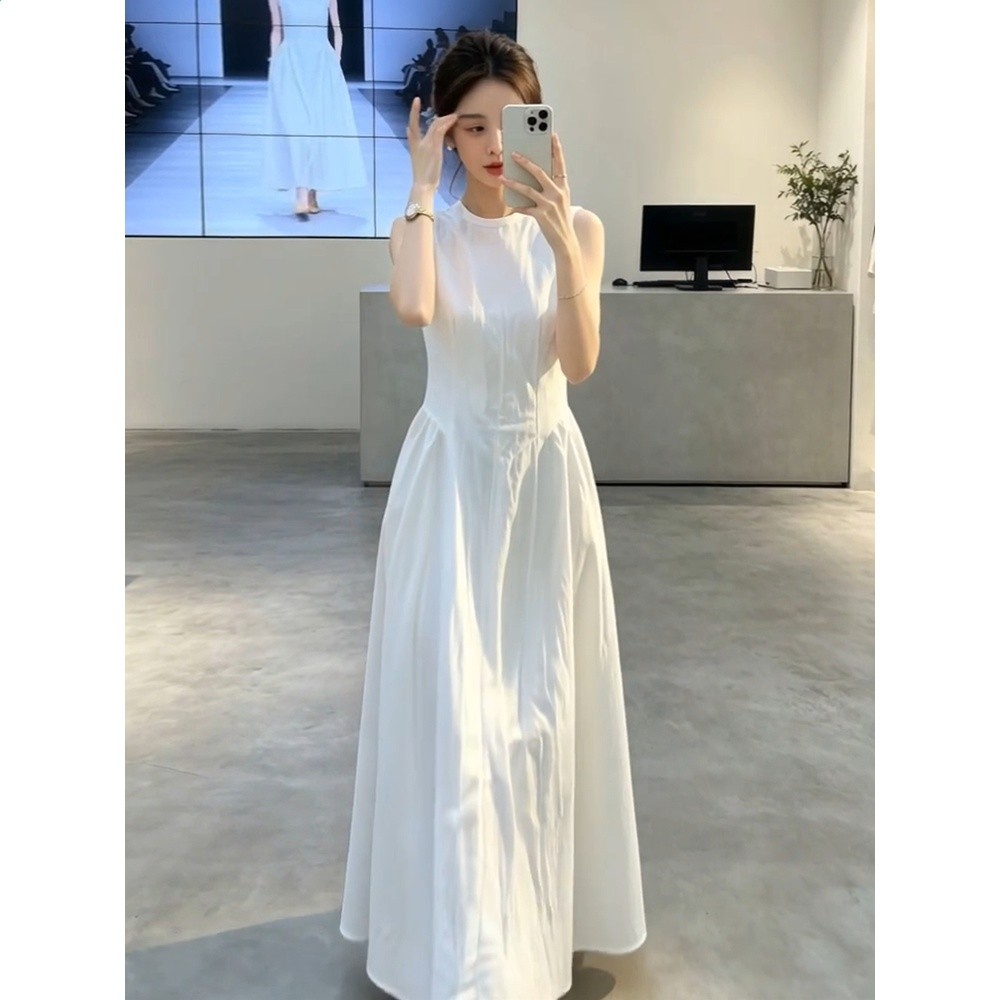 巨好看法式白色無袖背心連衣裙子女夏季2026新款穿搭夏日絕美長裙-細節圖2