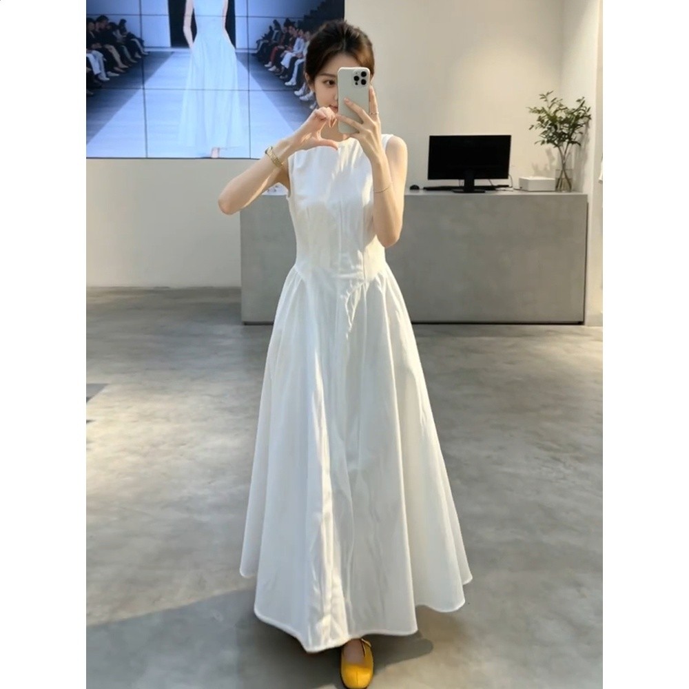 巨好看法式白色無袖背心連衣裙子女夏季2026新款穿搭夏日絕美長裙-細節圖3