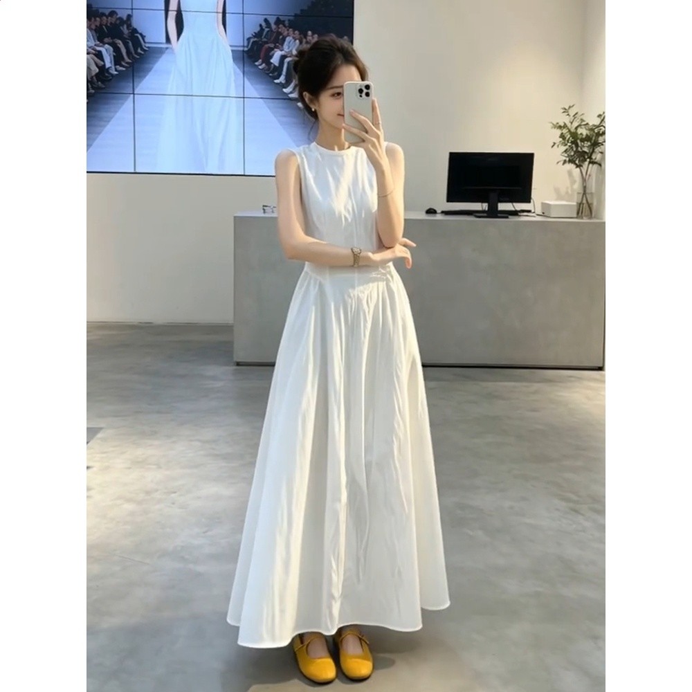 巨好看法式白色無袖背心連衣裙子女夏季2026新款穿搭夏日絕美長裙-細節圖4