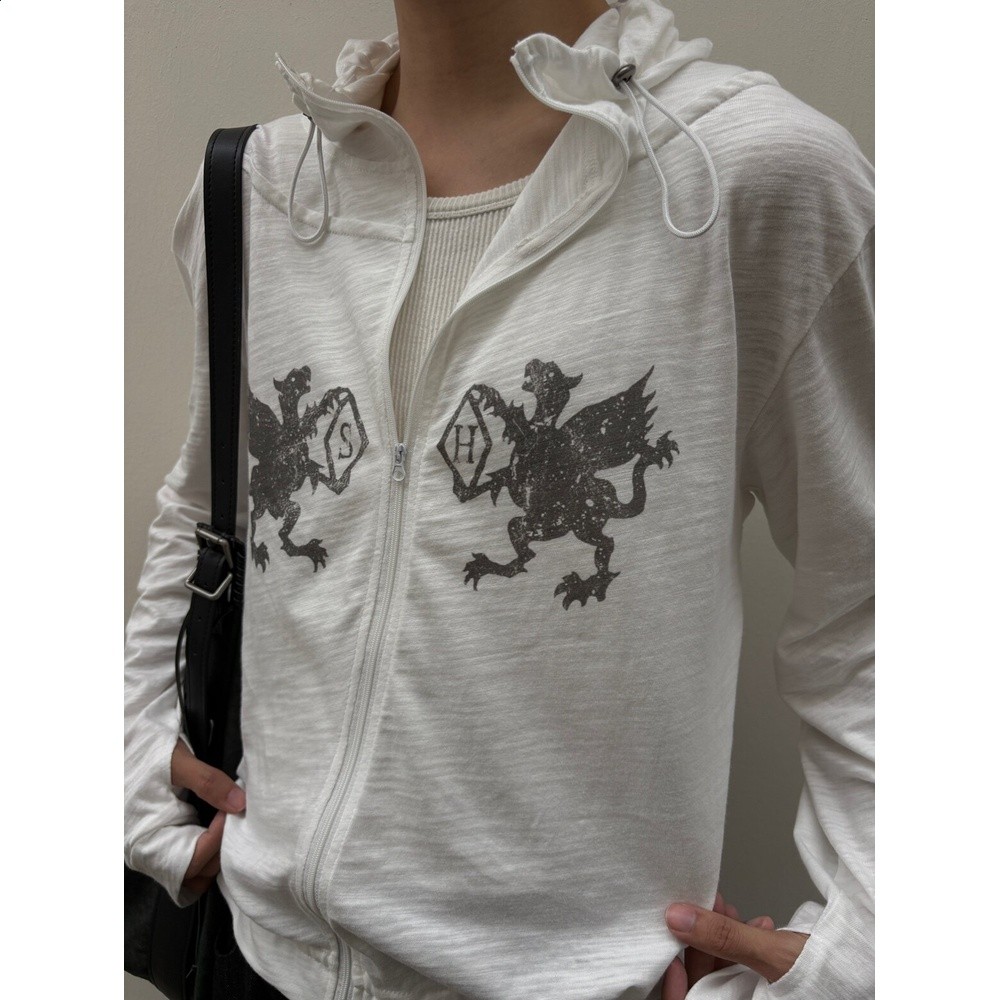 涼感竹節棉cleanfit短寬罩衫男女慵懶輕亞小眾拉鍊連帽印花防曬服-細節圖2