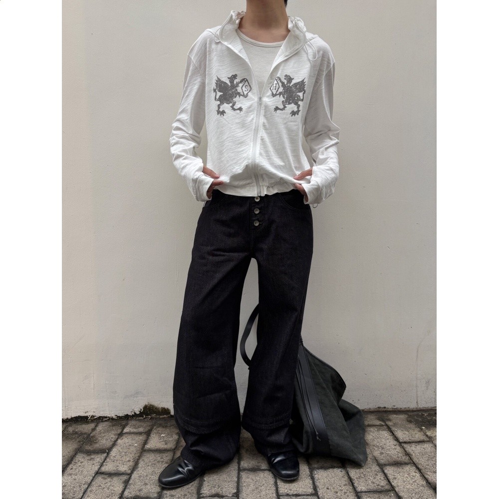 涼感竹節棉cleanfit短寬罩衫男女慵懶輕亞小眾拉鍊連帽印花防曬服-細節圖3