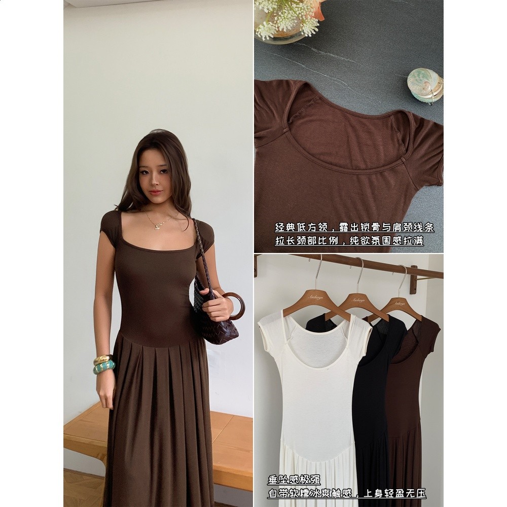 Audwyn法式V領小飛袖連衣裙女修身收腰垂感純欲風顯瘦氣質長裙-細節圖2