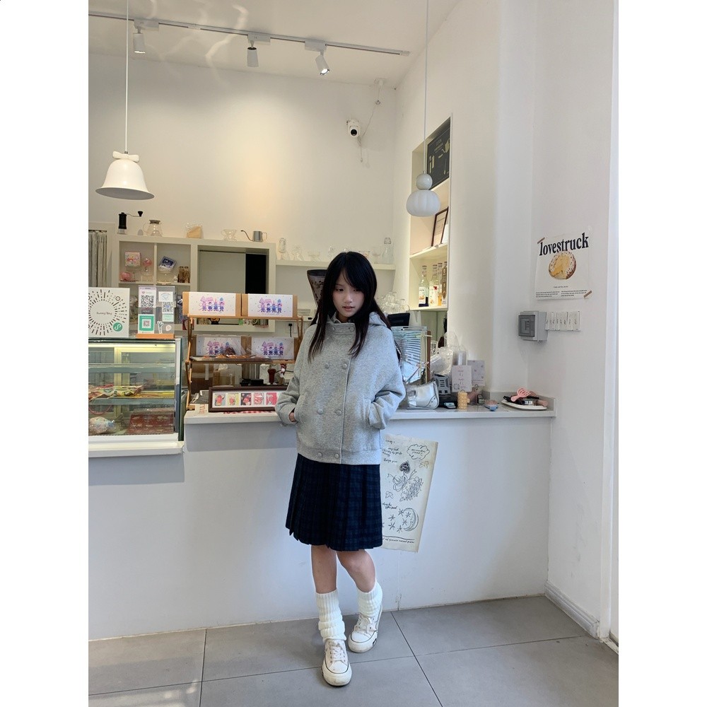 lulucake新品雙排扣衛衣寬鬆顯瘦韓系日常百搭外套設計感-細節圖2
